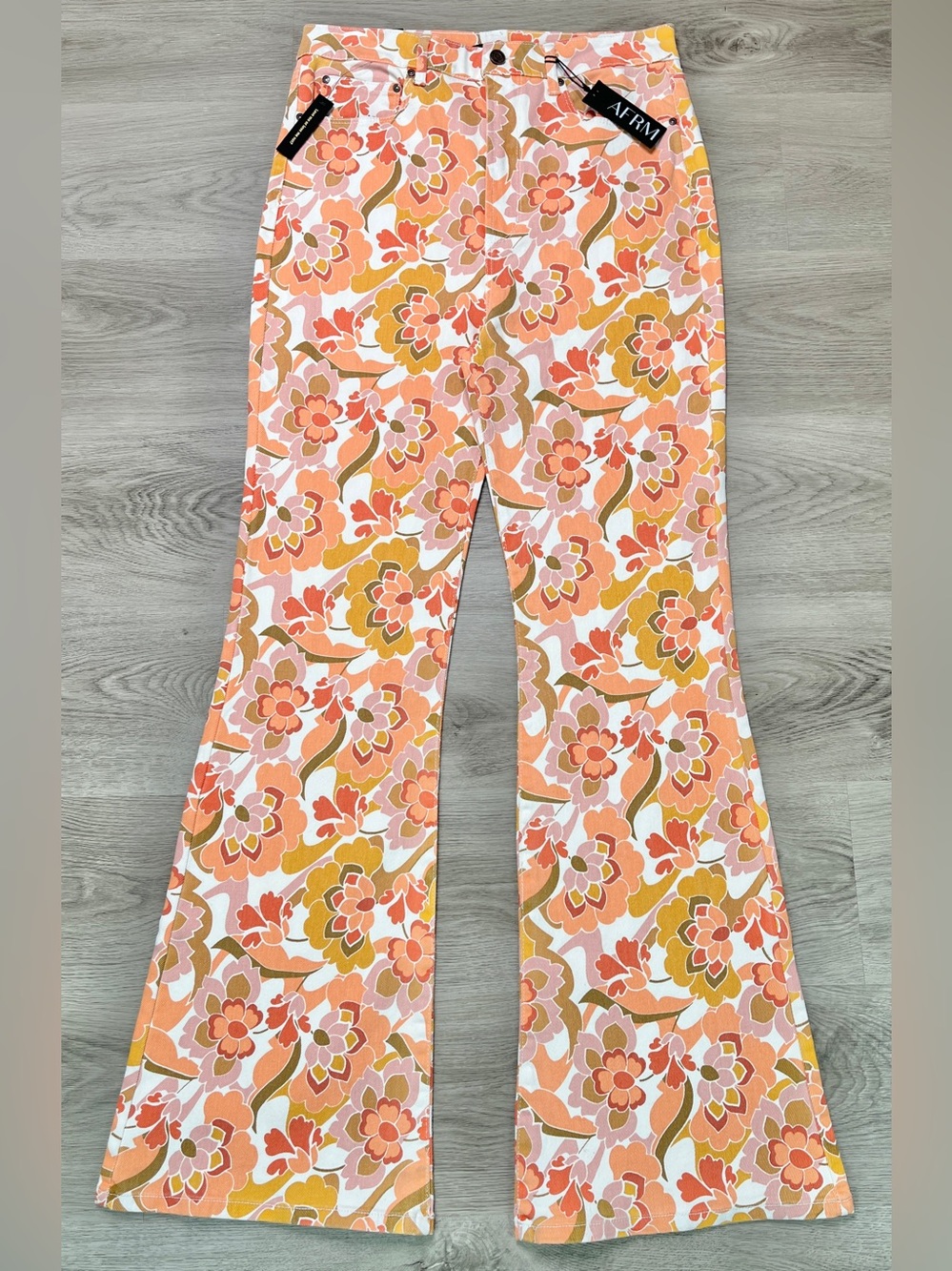 AFRM Floral Flare High Waisted Jeans Sylar Boho Retro 70s NWT